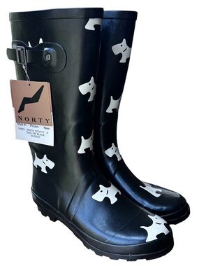 NWT Norty Women Hi Calf 13 Rain Boot Scotty Dog SZ 9